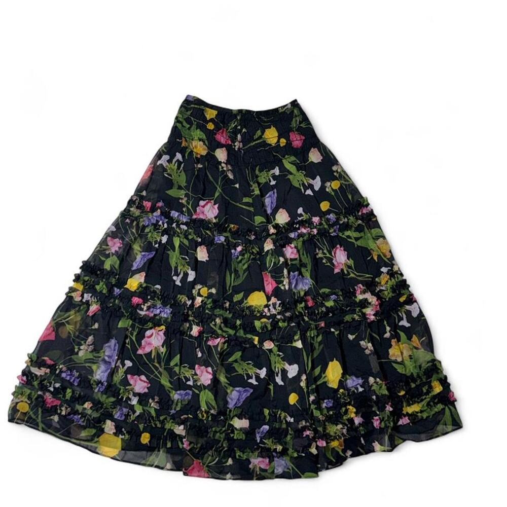 Ted Baker London Thieaa Floral Micro Ruffle Tiered Midaxi Skirt Size 2 US 6